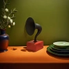 Black vintage gramophone speaker, home decorative audio item, nostalgic music player details Picture